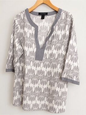 Ashley Stewart White and Gray Printed Casual Button-Down Shirt